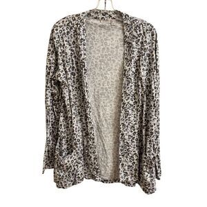 LOGO by Lori Goldstein Light Purple Leopard Print Cardigan Pintuck Pleats Medium